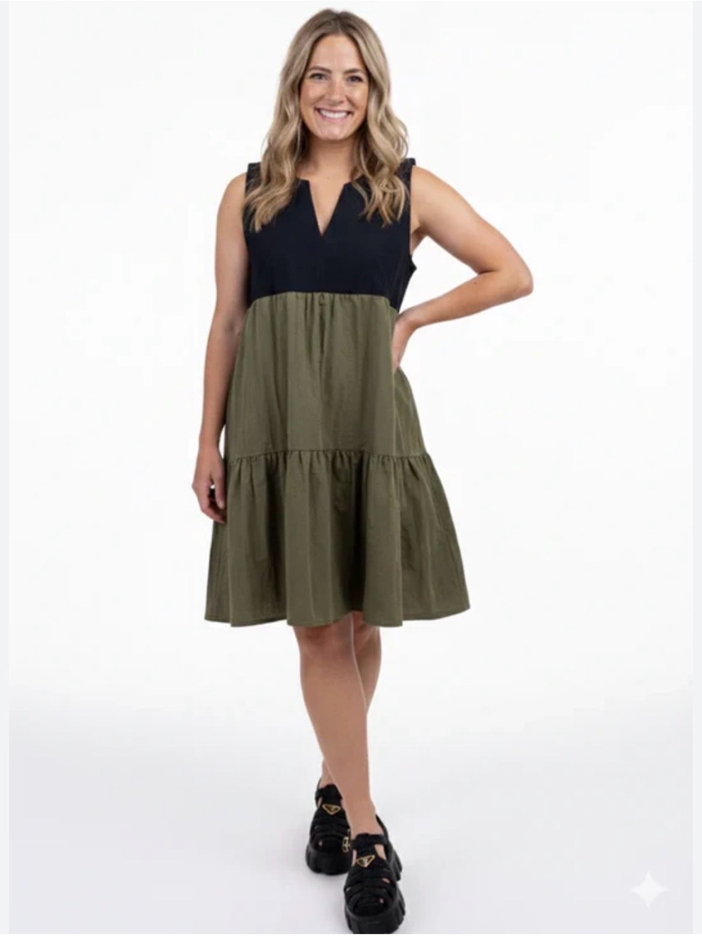 NEW Shannon Passero Small Leon Olive Green & Black Color-Blocked Tank Dress